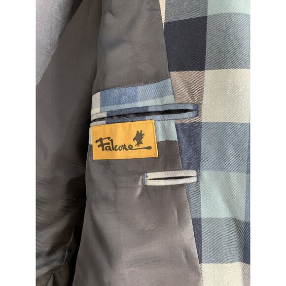 Mens Falcone Blue Check 5 Button Ventless Blazer Coat Size 42R EUC Lined 7145 - Picture 10 of 14